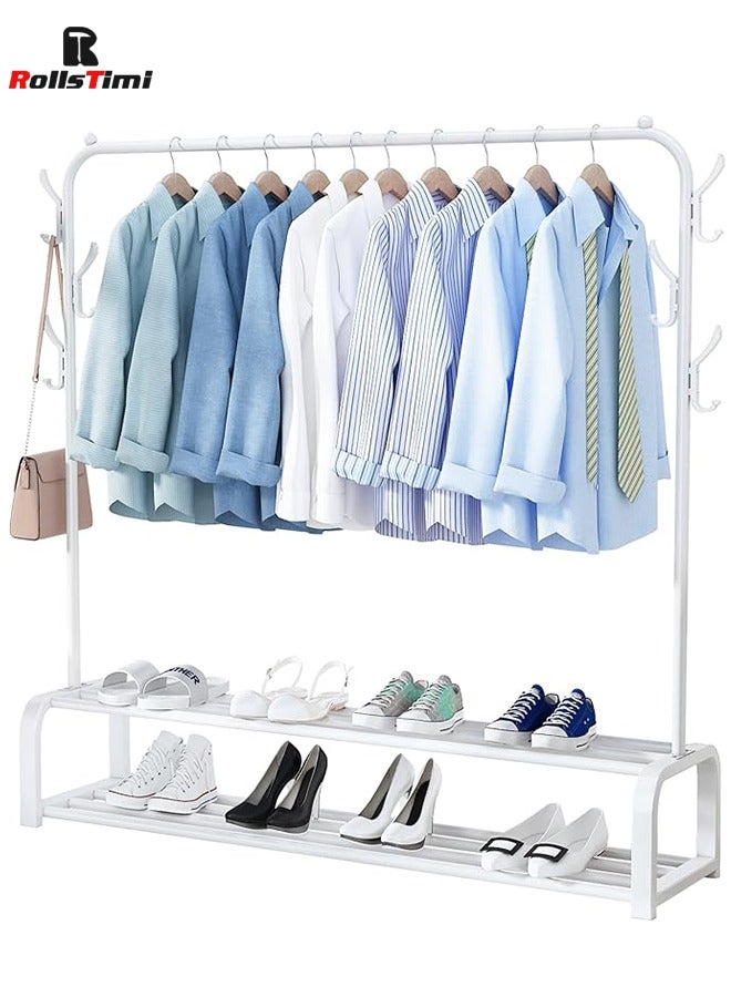 RollsTimi  Multi Purpose Metal Coat Hanger, Clothes Rack, Space Saving Storage Organizer, Stylish Coat Rack, Garment Rack for Bedroom, Living Room,White - Image 2