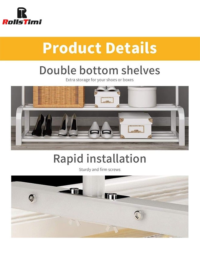 RollsTimi  Multi Purpose Metal Coat Hanger, Clothes Rack, Space Saving Storage Organizer, Stylish Coat Rack, Garment Rack for Bedroom, Living Room,White - Image 5
