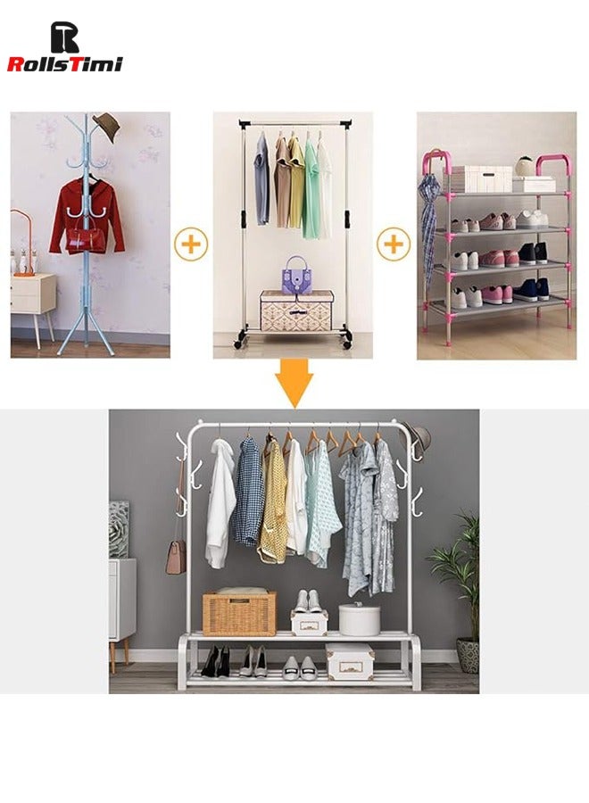 RollsTimi  Multi Purpose Metal Coat Hanger, Clothes Rack, Space Saving Storage Organizer, Stylish Coat Rack, Garment Rack for Bedroom, Living Room,White - Image 3