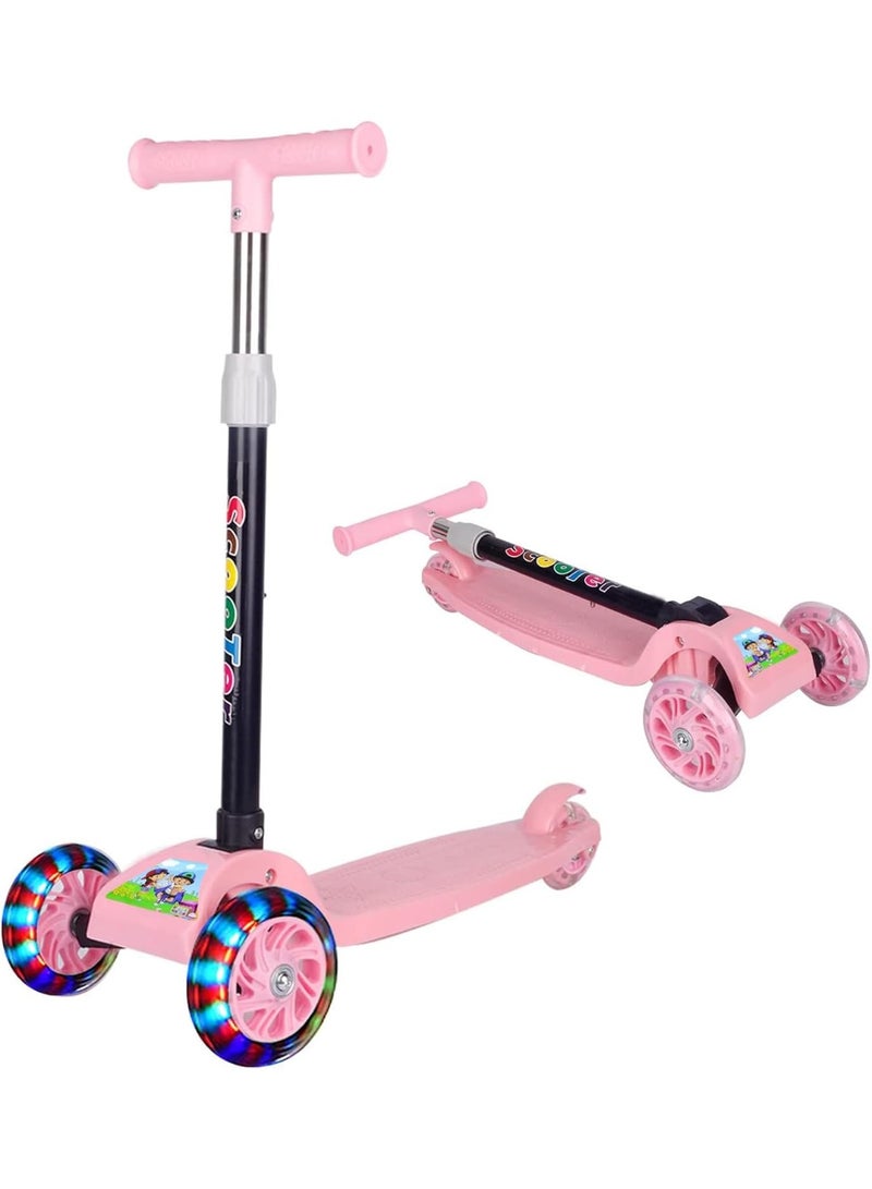 3-Wheel Kids Scooter - Large Foldable Wheels | For Children Ages 2-8 | Lightweight and Foldable | Adjustable Height for Balance Practice (Pink) - Image 1
