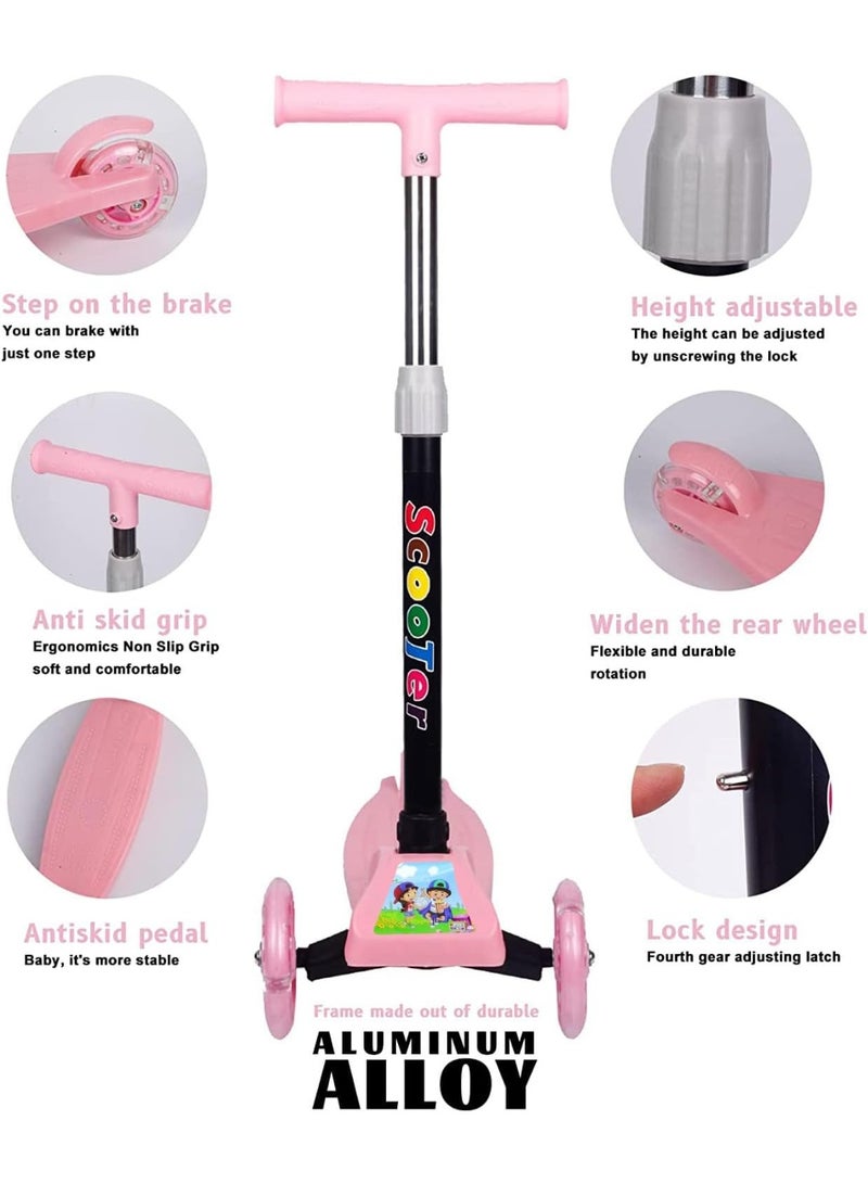 3-Wheel Kids Scooter - Large Foldable Wheels | For Children Ages 2-8 | Lightweight and Foldable | Adjustable Height for Balance Practice (Pink) - Image 3