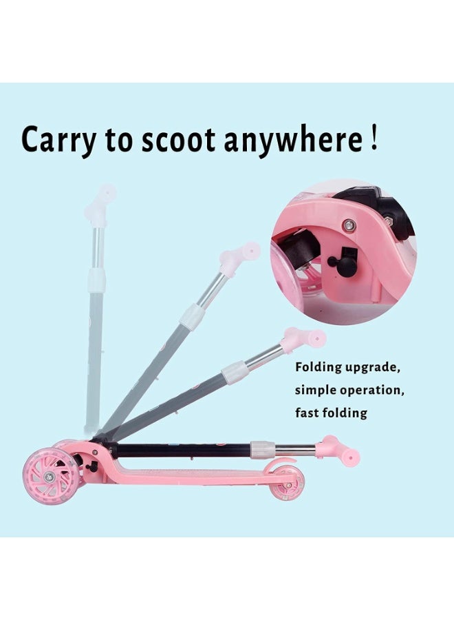 3-Wheel Kids Scooter - Large Foldable Wheels | For Children Ages 2-8 | Lightweight and Foldable | Adjustable Height for Balance Practice (Pink) - Image 4