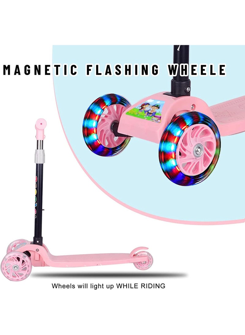 3-Wheel Kids Scooter - Large Foldable Wheels | For Children Ages 2-8 | Lightweight and Foldable | Adjustable Height for Balance Practice (Pink) - Image 5