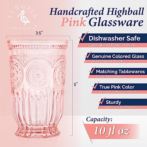 Yungala Pink Highball Tumblers set of 6 vintage glassware pink drinking glasses for lovers of colored glassware and colorful drinking glasses - Image 2