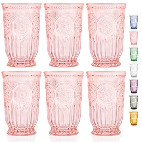 Yungala Pink Highball Tumblers set of 6 vintage glassware pink drinking glasses for lovers of colored glassware and colorful drinking glasses - Image 1
