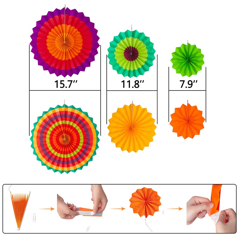 Moon Boat 35PCS Fiesta Paper Fan Party Decorations Set - Cinco De Mayo Pom Poms Pennant Garland String Banner Hanging Swirls Decor Supplies(Multicolored) - Image 3