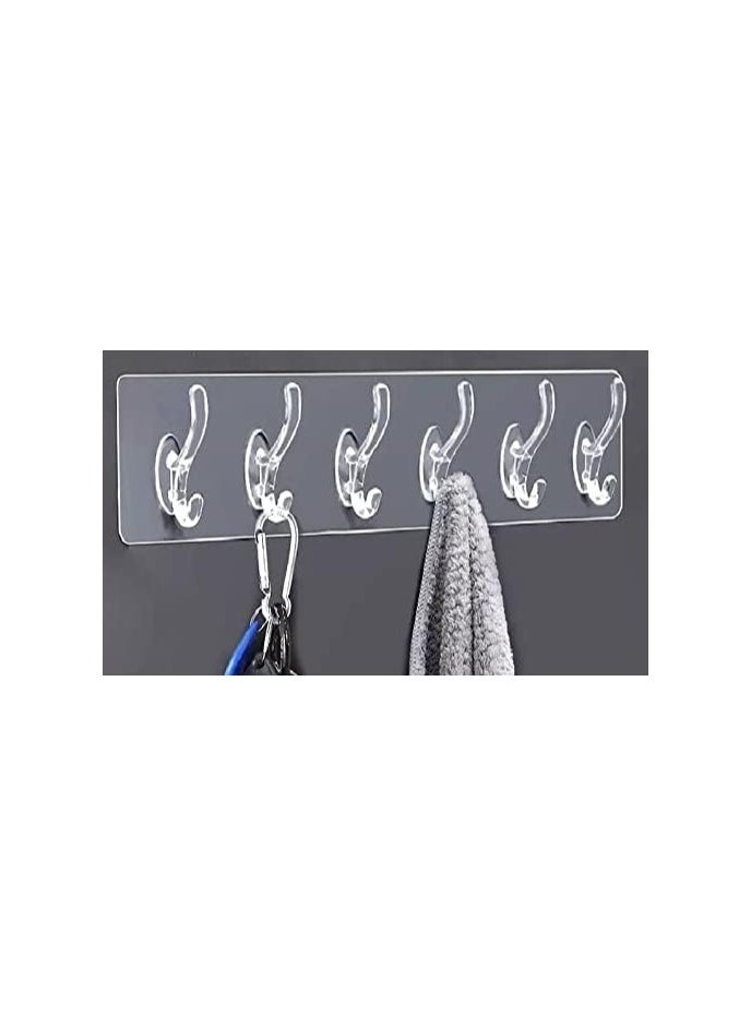 Spaceshoop Self Adhesive 6 Hooks Wall Hanger Clear 2pas  - Image 3