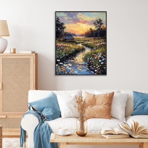 Camocin Paint by Numbers Kit for Adults Countryside Sunset Adult Paint by Number Kits on Canvas Without Frame for Beginner Stream Landscape Oil Painting by Numbers Kit for Gift Home Wall Decor 16x20 Inch - Image 3