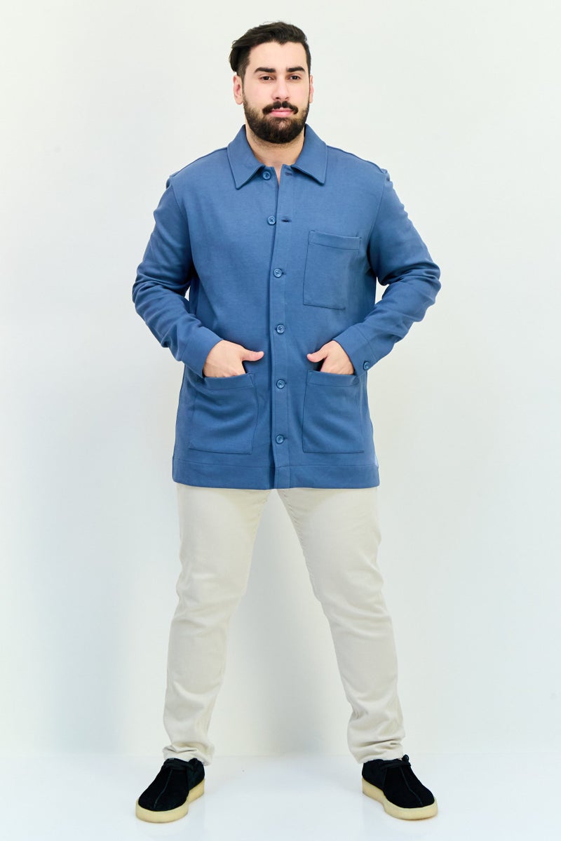 Celio Men Regular Fit Solid Long Sleeves Jacket Shirt, Slate Blue - Image 3