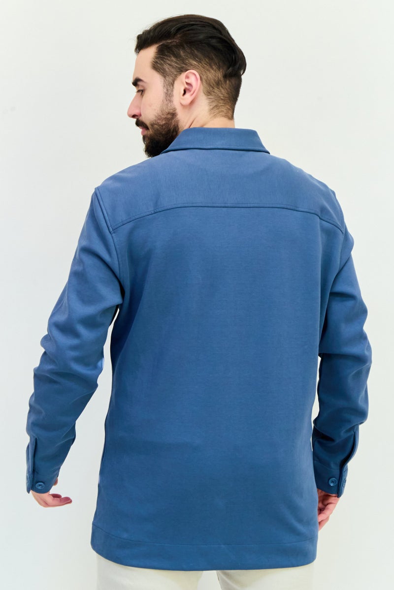 Celio Men Regular Fit Solid Long Sleeves Jacket Shirt, Slate Blue - Image 4