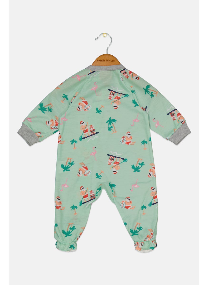 Family PJs - Toddlers Boy Allover Print Rompers, Green Combo - Image 1