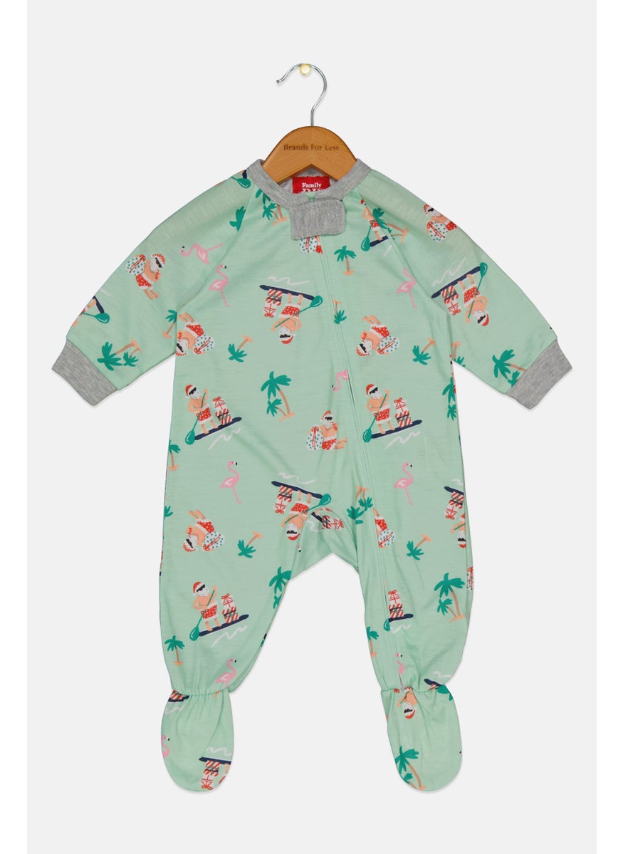 Family PJs - Toddlers Boy Allover Print Rompers, Green Combo - Image 1