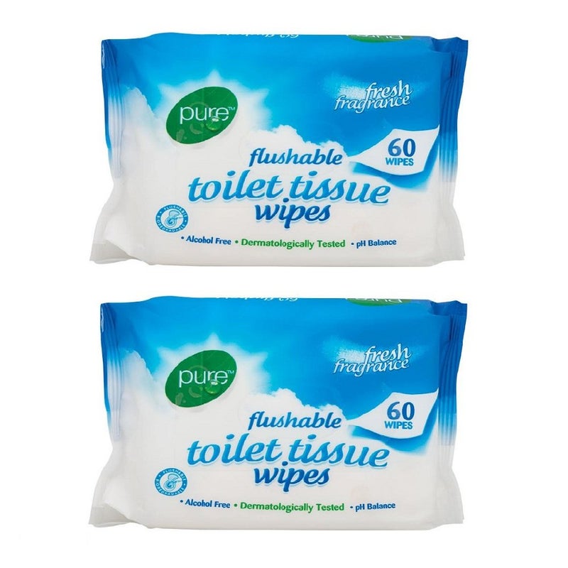Pure Flushable Toilet Tissue Wipes Pack Of 2 60's - Image 4