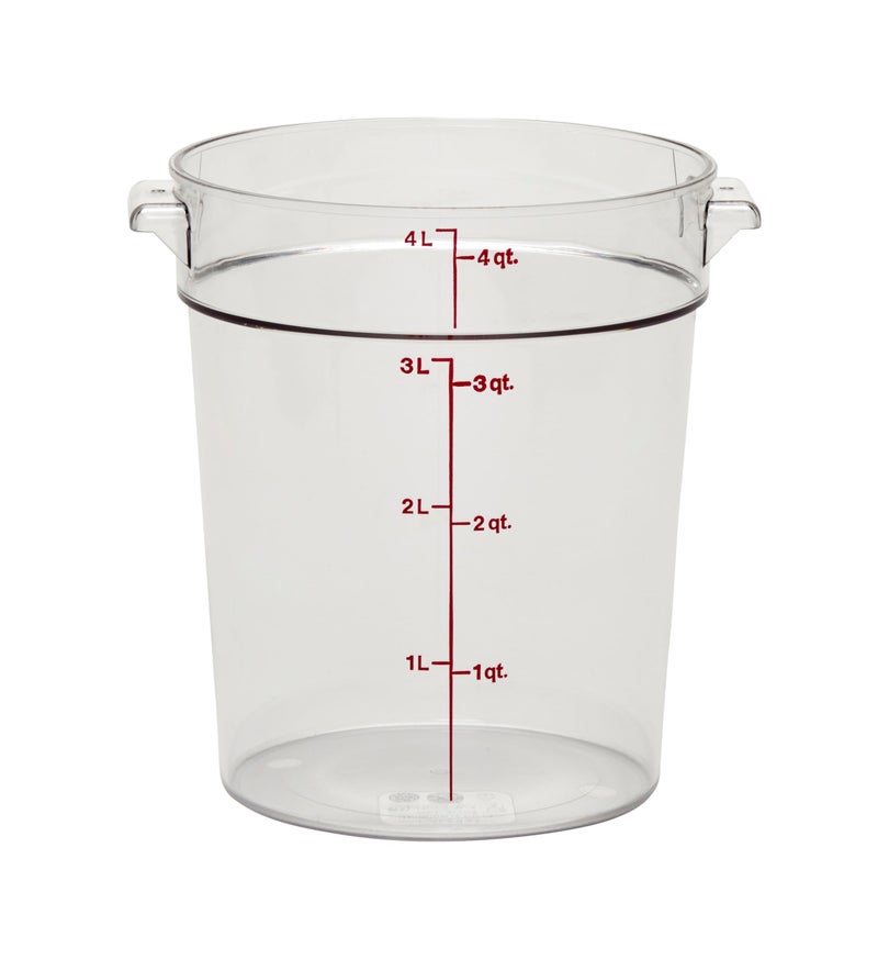 Cambro RFSCW4135 Camwear Round Food Storage Container  Polycarbonate  4-Quart  Clear  NSF - Image 1