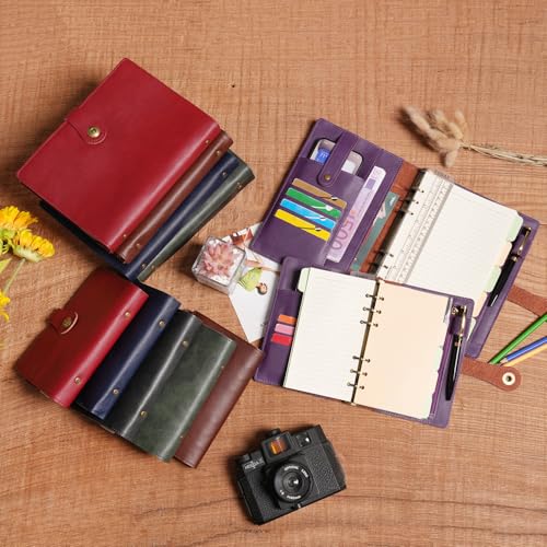 Wonderpool A5 Binder Journal Leather Spiral Notebook Refillable College Ruled Paper, Budget Binder Rings Diary Organizer with Pen for Office School Travel Business Planning Writing (Wine red,A5) - Image 4
