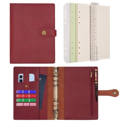 Wonderpool A5 Binder Journal Leather Spiral Notebook Refillable College Ruled Paper, Budget Binder Rings Diary Organizer with Pen for Office School Travel Business Planning Writing (Wine red,A5) - Image 1