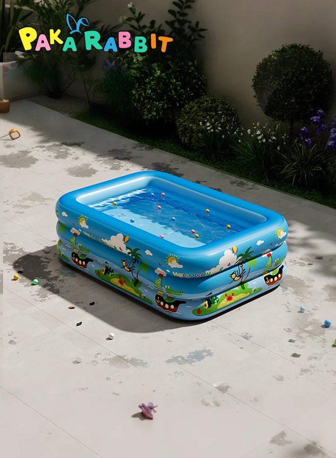 Paka Rabbit Rectangular Inflatable Pool, 210*140*​​60CM Thickened Pool with Safety Inflatable Bottom, Multifunctional Inflatable Pool, Family Relaxing Pool, Perfect Choice for Indoor Entertainment and Outdoor Activities  - Image 1