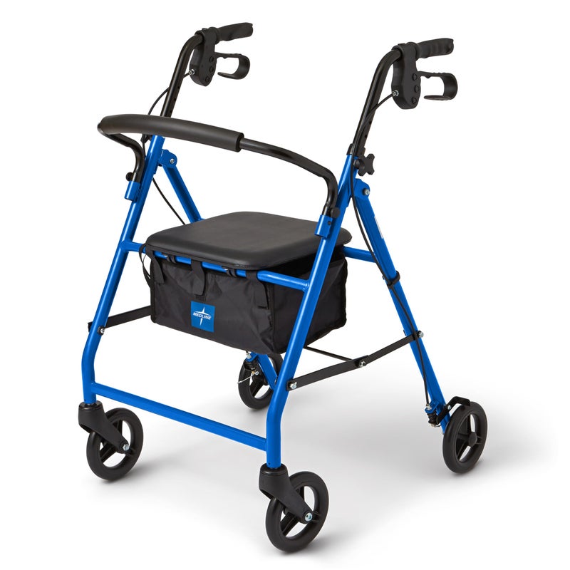 Medline Steel Rollator Walker for Adult Mobility Impairment Blue 350 lb Weight Capacity 6 Wheels Foldable Adjustable Handles Rolling Walker for Seniors