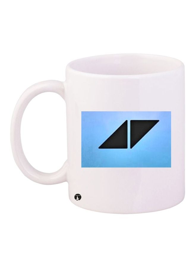 Printed Ceramic Coffee Mug White/Blue/Black 11ounce