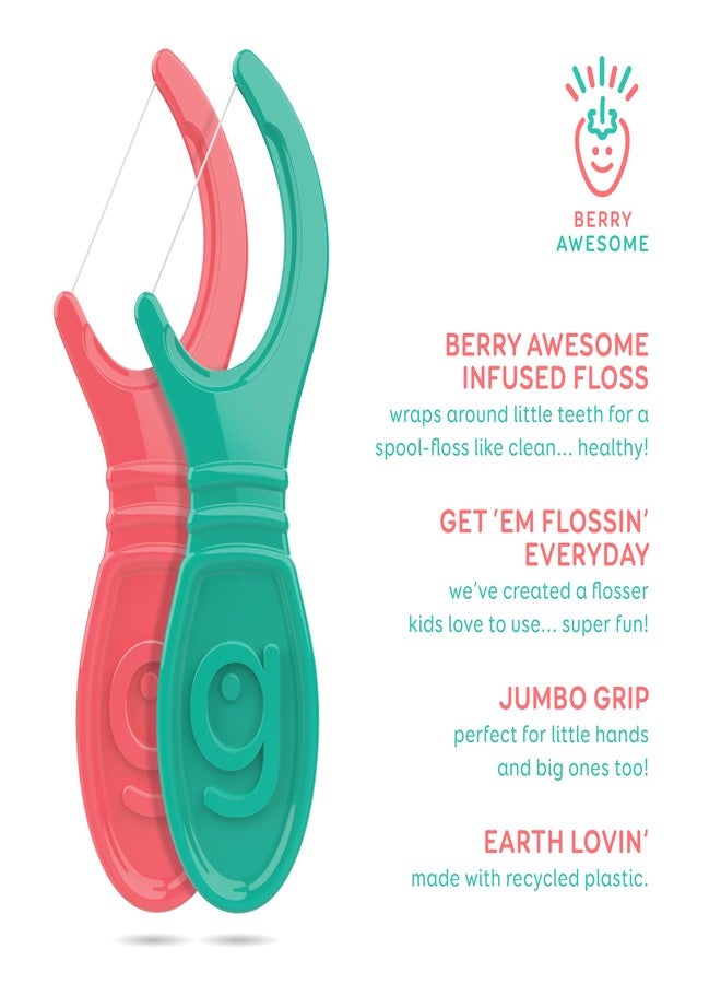 GRIN Kiddo Flossers, Berry Awesome Flavor, Recycled Plastic, Jumbo Grip, Get Your KIDDOS Flossin’ Early, Larger Floss Head, Child Safe! 80 Count, Floss Picks, Dental Flossers - Image 2