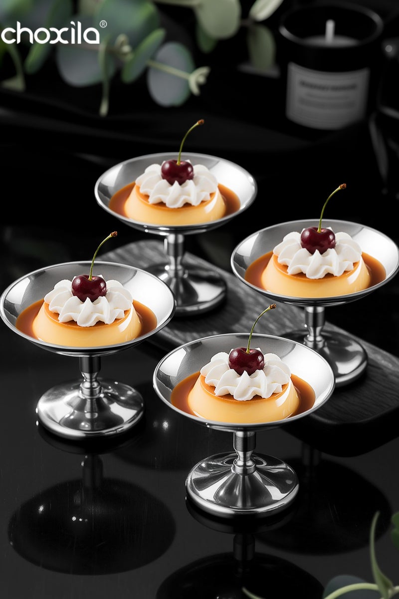 choxila 4pcs Dessert Cup, Dessert Bowl, Stainless Steel Dessert Cup, Ice Cream Cup, Pudding Cup, Custard Bowl - Image 1