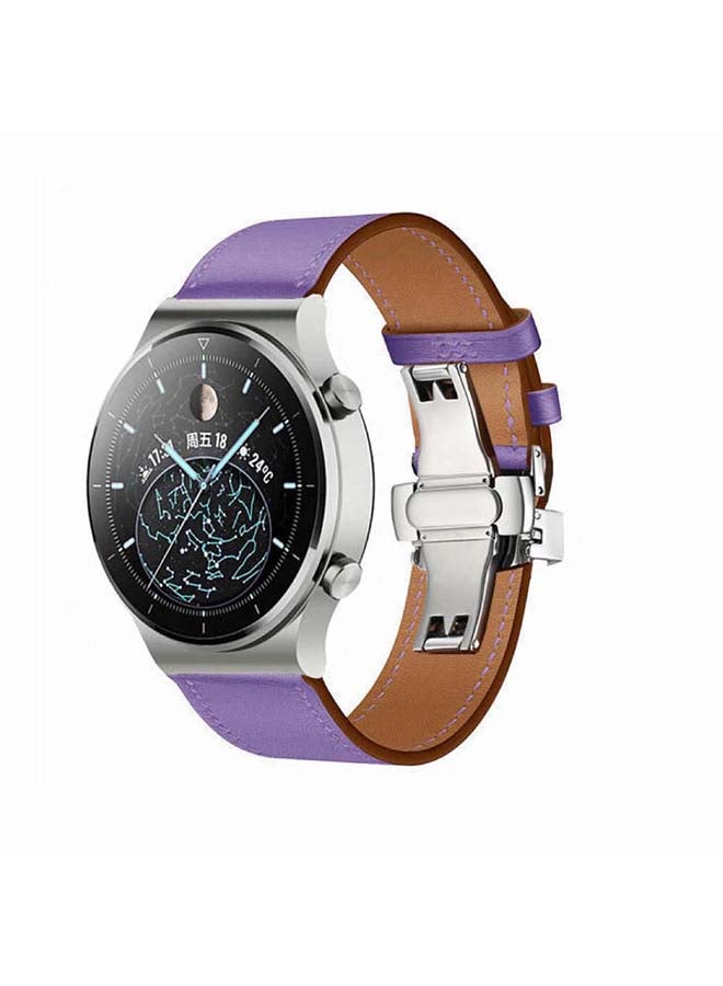 Perfii Genuine Leather Replacement Band For Huawei Watch GT2 Pro 22mm Purple - Image 2