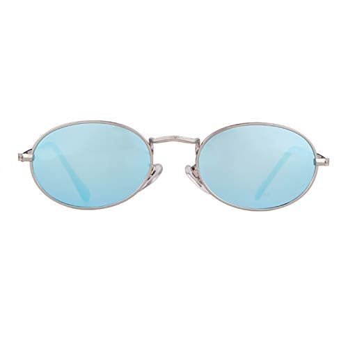 GIFIORE Oval Sunglasses for Women Men,Vintage Retro 90s Sunglasses Trendy Fashion Small Sun Glasses Unisex Stylish (Silver Frame Blue Mirrored Lens) - Image 1