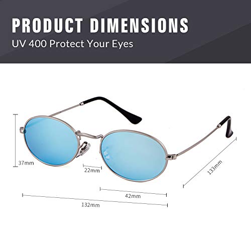GIFIORE Oval Sunglasses for Women Men,Vintage Retro 90s Sunglasses Trendy Fashion Small Sun Glasses Unisex Stylish (Silver Frame Blue Mirrored Lens) - Image 3