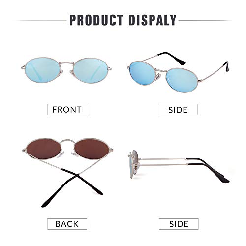 GIFIORE Oval Sunglasses for Women Men,Vintage Retro 90s Sunglasses Trendy Fashion Small Sun Glasses Unisex Stylish (Silver Frame Blue Mirrored Lens) - Image 4