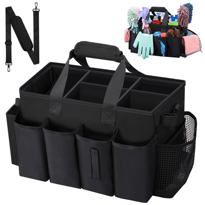 Wigojoy Wearable Large Cleaning Caddy Bag for Housekeeper Clean Supply Organizer with Adjustable Shoulder Waist Handle Straps Detailing Bag for Kitchen Supplies Black - Image 2