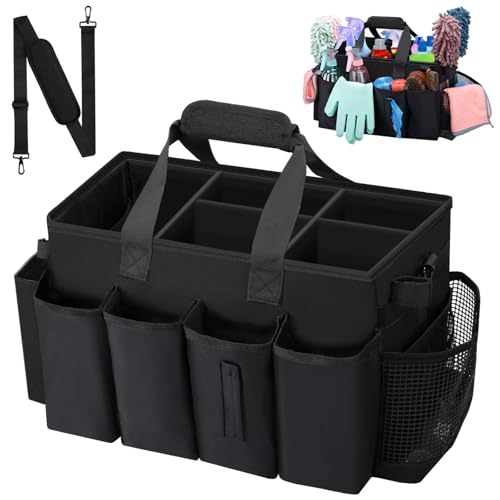 Wigojoy Wearable Large Cleaning Caddy Bag for Housekeeper Clean Supply Organizer with Adjustable Shoulder Waist Handle Straps Detailing Bag for Kitchen Supplies Black - Image 1