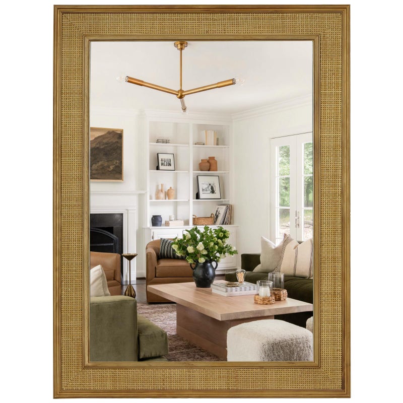 WallBeyond Rattan Wall Mirror Rectangle, 24 X 32 inch Rattan Mirror with Wooden Framed for Wall Decor Bathroom, Living Room, Entryway, Farmhouse, Bedroom - Image 1
