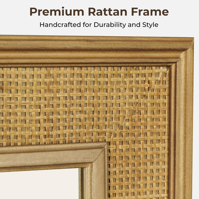 WallBeyond Rattan Wall Mirror Rectangle, 24 X 32 inch Rattan Mirror with Wooden Framed for Wall Decor Bathroom, Living Room, Entryway, Farmhouse, Bedroom - Image 5