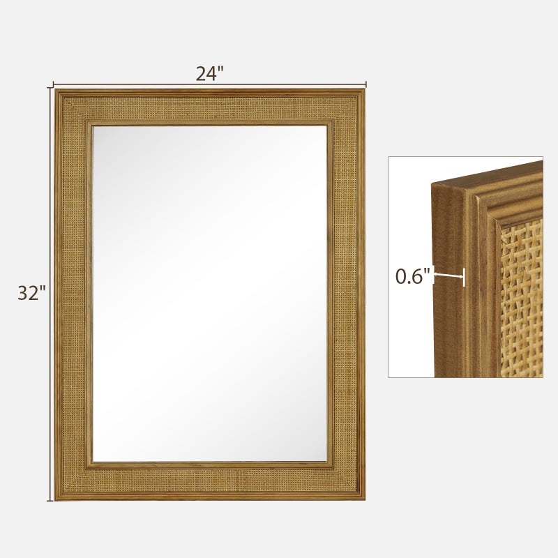 WallBeyond Rattan Wall Mirror Rectangle, 24 X 32 inch Rattan Mirror with Wooden Framed for Wall Decor Bathroom, Living Room, Entryway, Farmhouse, Bedroom - Image 4