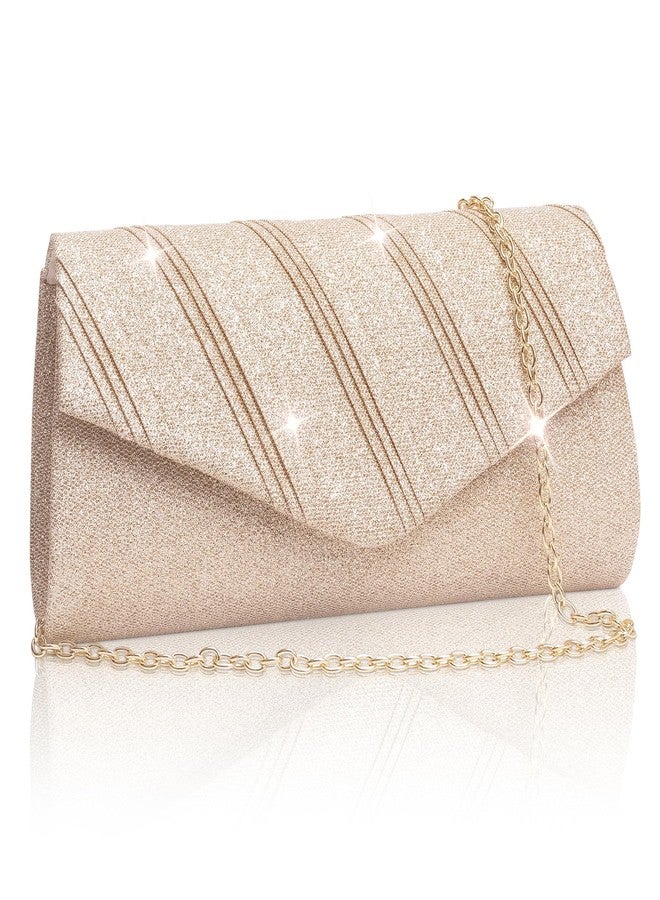 Larcenciel Women's Evening Handbags, Glitter Envelope Clutch Purses w/Chain, Sequin Pleated Formal Ladies Shoulder Handbags for Date Night Out Wedding Cocktail Party Prom Club,8.7×4.3x2.4in(Champagne) - Image 1