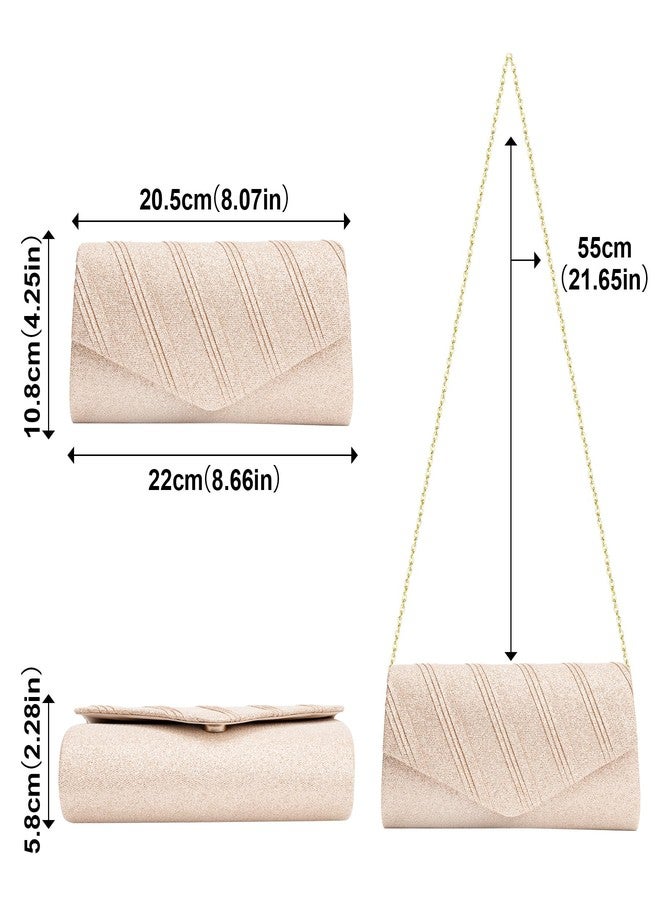 Larcenciel Women's Evening Handbags, Glitter Envelope Clutch Purses w/Chain, Sequin Pleated Formal Ladies Shoulder Handbags for Date Night Out Wedding Cocktail Party Prom Club,8.7×4.3x2.4in(Champagne) - Image 4
