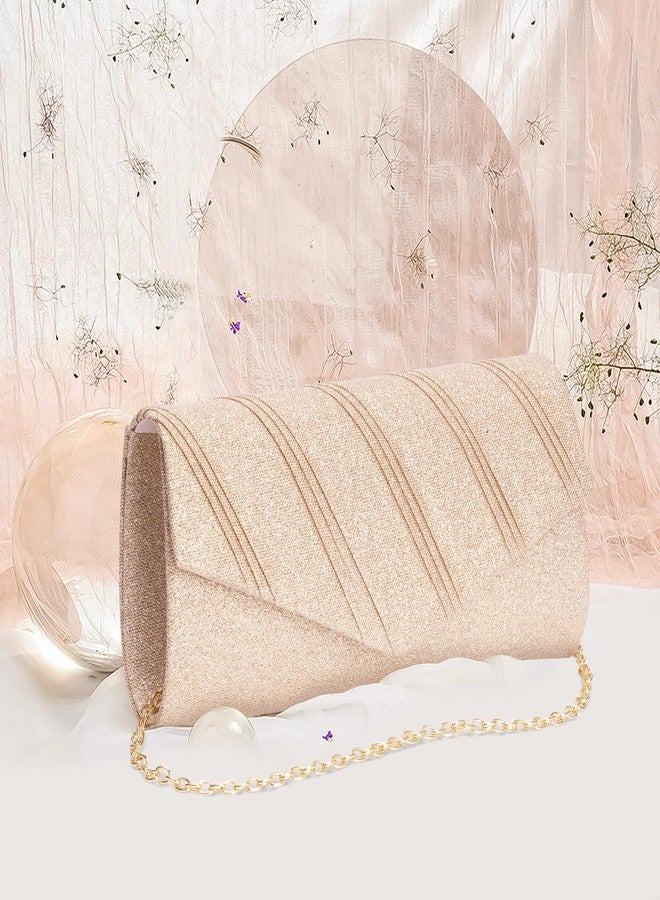 Larcenciel Women's Evening Handbags, Glitter Envelope Clutch Purses w/Chain, Sequin Pleated Formal Ladies Shoulder Handbags for Date Night Out Wedding Cocktail Party Prom Club,8.7×4.3x2.4in(Champagne) - Image 3