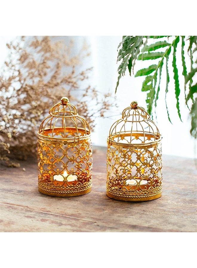 هومستر مجموعة من 2 شمعة فانوس رمضان الديكورات، خمر ديكور معلق فانوس ذهبي معدني Birdcage، للمنزل، غرفة المعيشة - Image 3