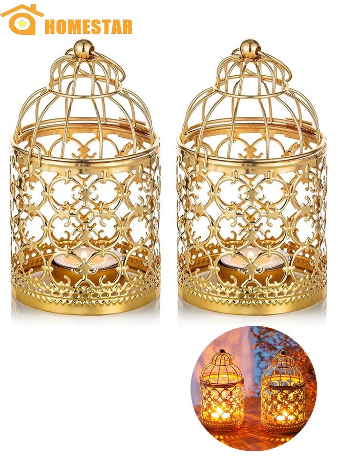 هومستر مجموعة من 2 شمعة فانوس رمضان الديكورات، خمر ديكور معلق فانوس ذهبي معدني Birdcage، للمنزل، غرفة المعيشة - Image 1