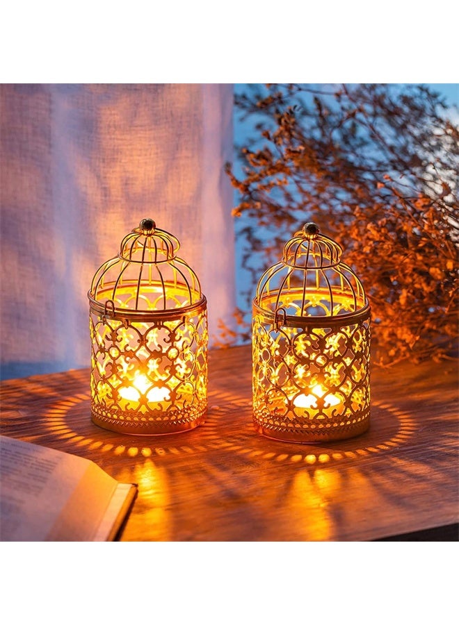 هومستر مجموعة من 2 شمعة فانوس رمضان الديكورات، خمر ديكور معلق فانوس ذهبي معدني Birdcage، للمنزل، غرفة المعيشة - Image 2