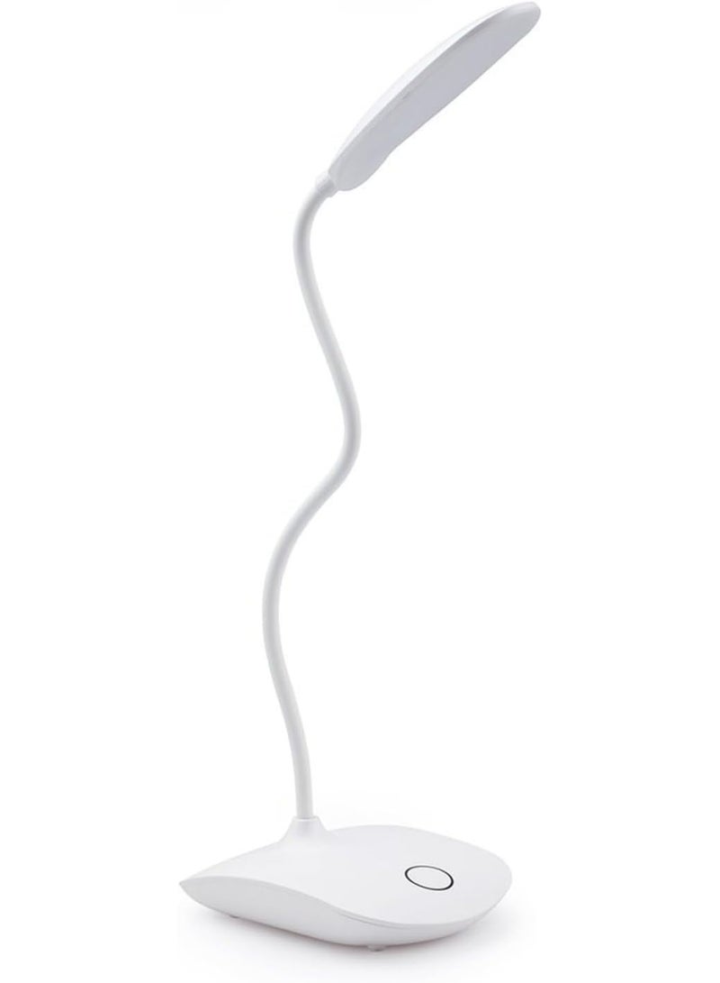 LED Table Lamp With Rotating Flexible Base, Dimmable, Battery Operated, White - Desk and Bedside Lighting - Image 1