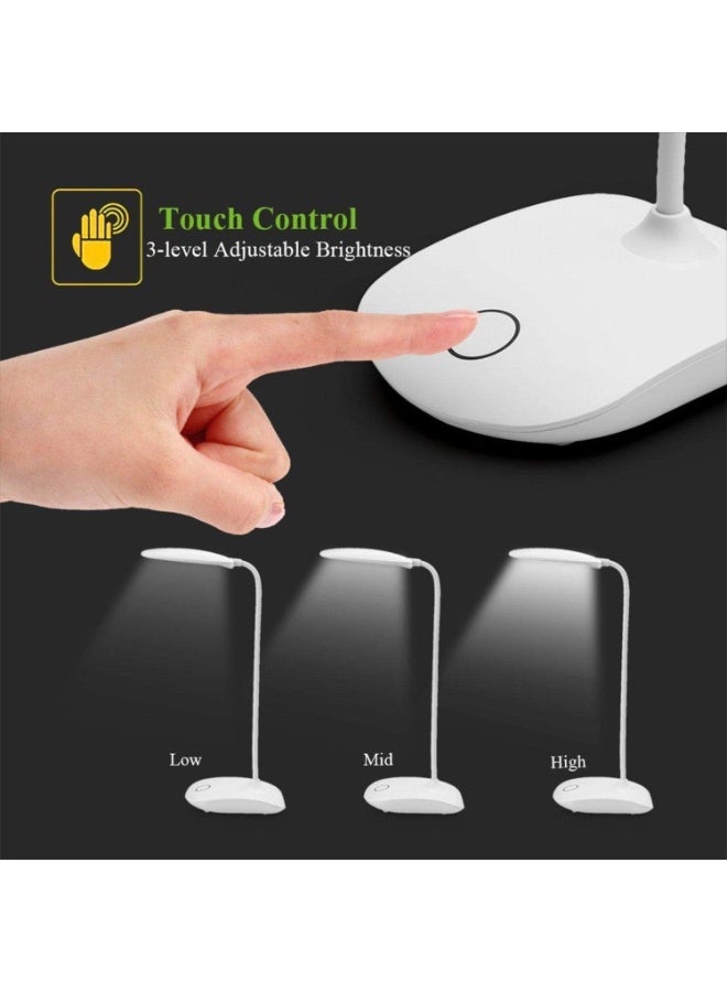 LED Table Lamp With Rotating Flexible Base, Dimmable, Battery Operated, White - Desk and Bedside Lighting - Image 4