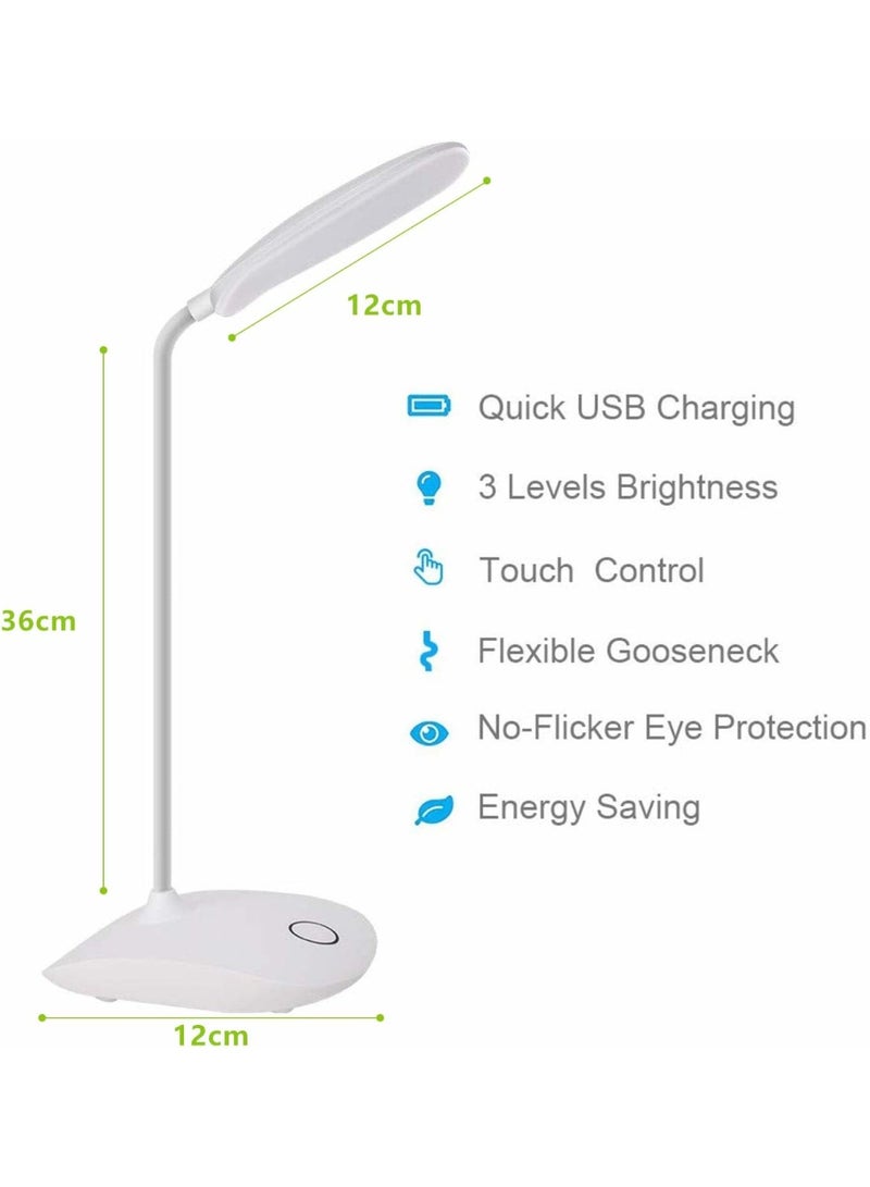 LED Table Lamp With Rotating Flexible Base, Dimmable, Battery Operated, White - Desk and Bedside Lighting - Image 2