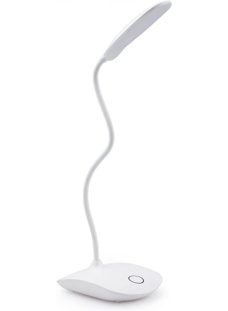 أباجورة LED للمكتب والتربيزة لجانب السرير قابل للدوران مع قاعدة مرنة لتعتيم الإضاءة يعمل بالبطارية أبيض - Image 1
