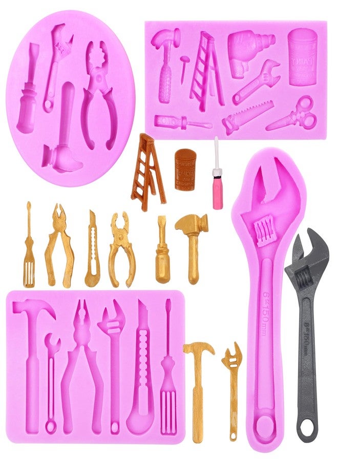 acvcatto Construction Tools Silicone Molds, Hand Tools Wrench Chocolate Molds, Ladder Screwdriver Scissor Fondant Baking Molds for Cake Decoration Cupcake Topper Candy Clay Resin - Image 1