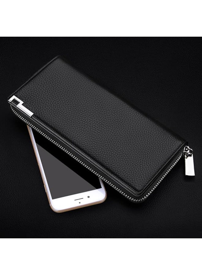 Men's Genuine Leather Long Wallet RFID Blocking Multiple Credit Cards Large Capacity Zipper Travel Clutch, Black, Casual - Image 5
