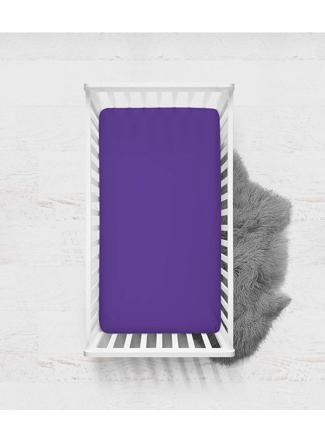 Bacati Bacati Mix and Match Solid Crib Fitted Sheet, Purple, 2 Count  - Image 4