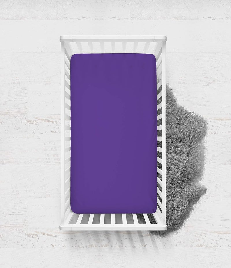 Bacati Mix and Match Solid Crib Fitted Sheet, Purple, 2 Count - Image 4