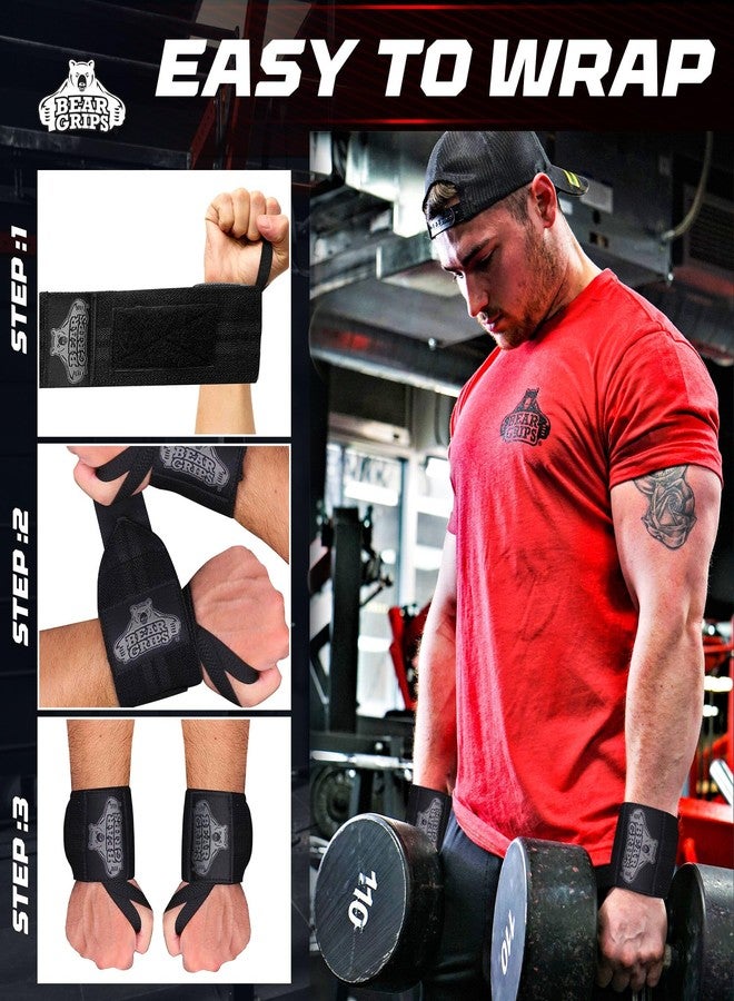 Bear Grips Wrist Wraps for Weightlifting | Weight Lifting Wrist Straps for Weightlifting | Extra Strength Gym Wrist Wraps | Two Wrist Wrap Per Pack | 12” & 18” | Lifting for Men & Women - Image 3