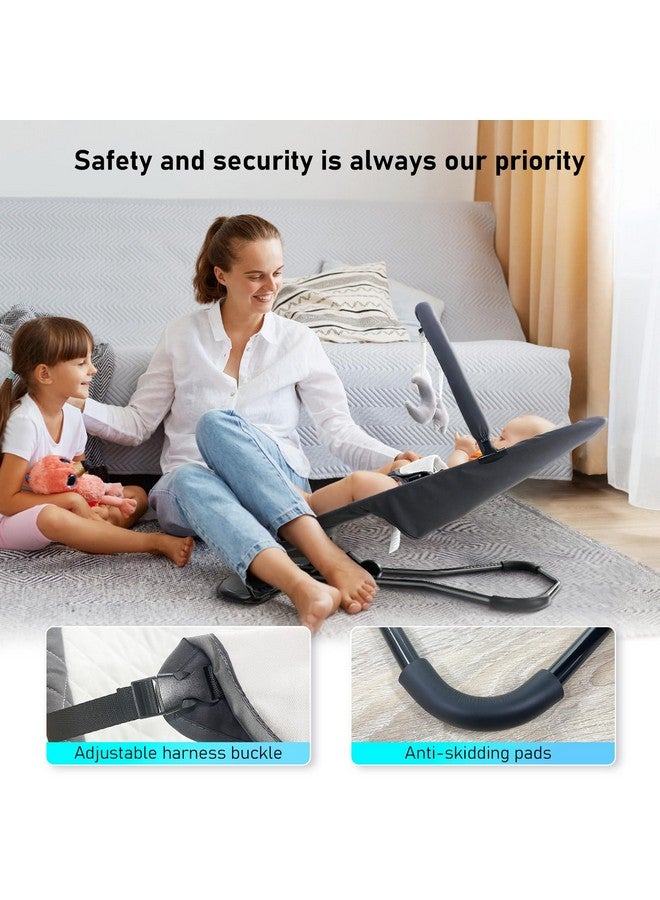 HOUSEHOLD WORLD HOUSEHOLD WORLD Portable Baby Bouncer Seat for Babies 0-18 Months, 100% Cotton Fabrics, Adjustable Multi Position Baby Bouncer Seat, Infant Rocker Chair with Hanging Toys-Dark Grey - Image 4